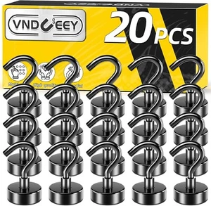 20 Pcs Magnetic Hooks 25Lbs+ Rare Earth with 3 Layers Ni Super Strong - Picture 1 of 13