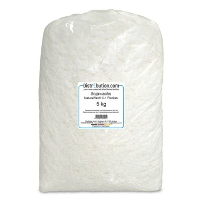 DISTREBUTION Sojawachs Flocken 5kg NatureWax® C-1 Kerzenwachs zum Kerzen gießen weiß