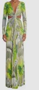 $995 HALSTON Women Green Jen Plunge Neck Cutout Long Sleeve Gown Dress Size 6 - Picture 1 of 3