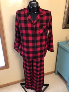 Women's Plus Size Buffalo Check Red Plaid Flannel Pajamas Set Top Pants 2X - Picture 1 of 4