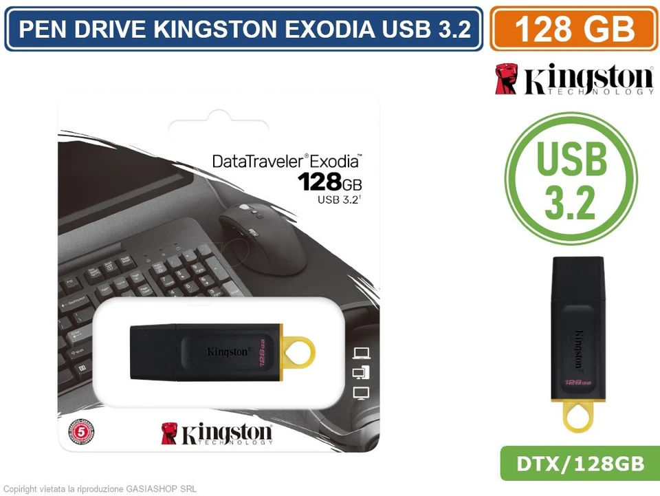 PEN DRIVE KINGSTON DTX/128GB USB 3.2 DATA TRAVELER 128GB PENNETTA CHIAVETTA - Immagine 1 di 2