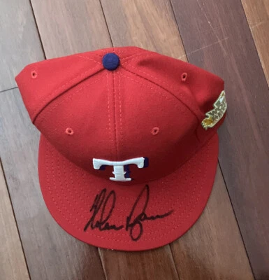 GORRA DE BÉISBOL FIRMADA POR NOLAN RYAN TEXAS RANGERS Beckett bsa Serie Mundial MLB Foto 1 de 4