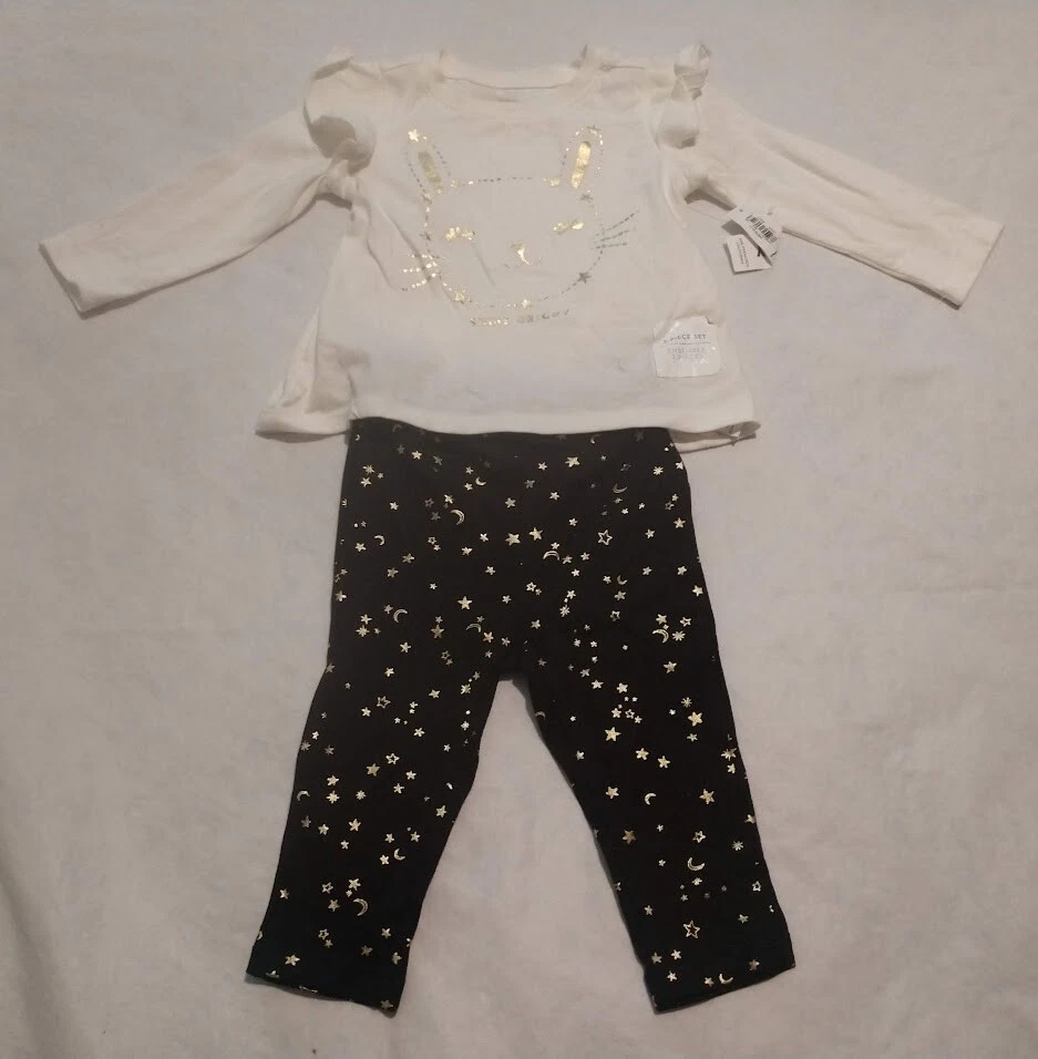 NWT Old Navy Bunny Rabbit Top Moon Star Leggings Outfit 12-18 Months Baby Girl - Image 1 of 1