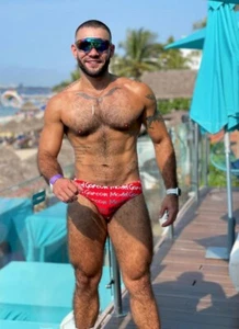 Men's OVER 50% OFF MSRP! GARCON MODEL Graffiti Swimwear RED, GRAY, WHITE & BLACK - Picture 1 of 12