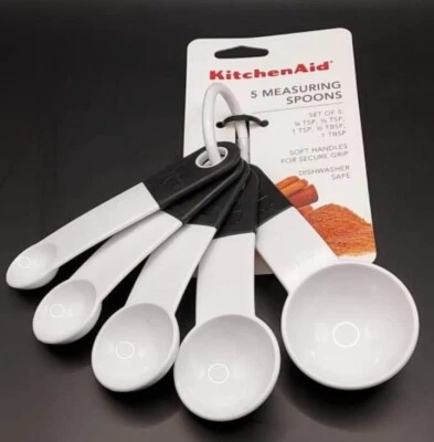 Kitchenaid White/Black Measuring Spoons ~ Dishwasher safe ~ Set of 5 Spoons - Image 1 of 2