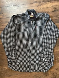 Rafter C Pro Flex 45 Mens Size Large Blue Geometric Print Long Sleeve Button Up - Picture 1 of 7