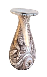 Art Glass Hand Blown brown Swirl Bud Vase 4” Signed Go Go Glass - Picture 1 of 8