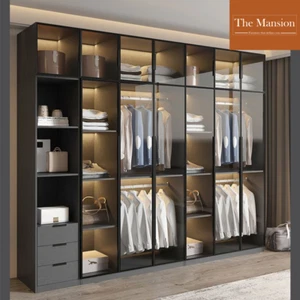 Modern Customisable Wardrobe With LED light Glass door Built-in Closet - Picture 1 of 30