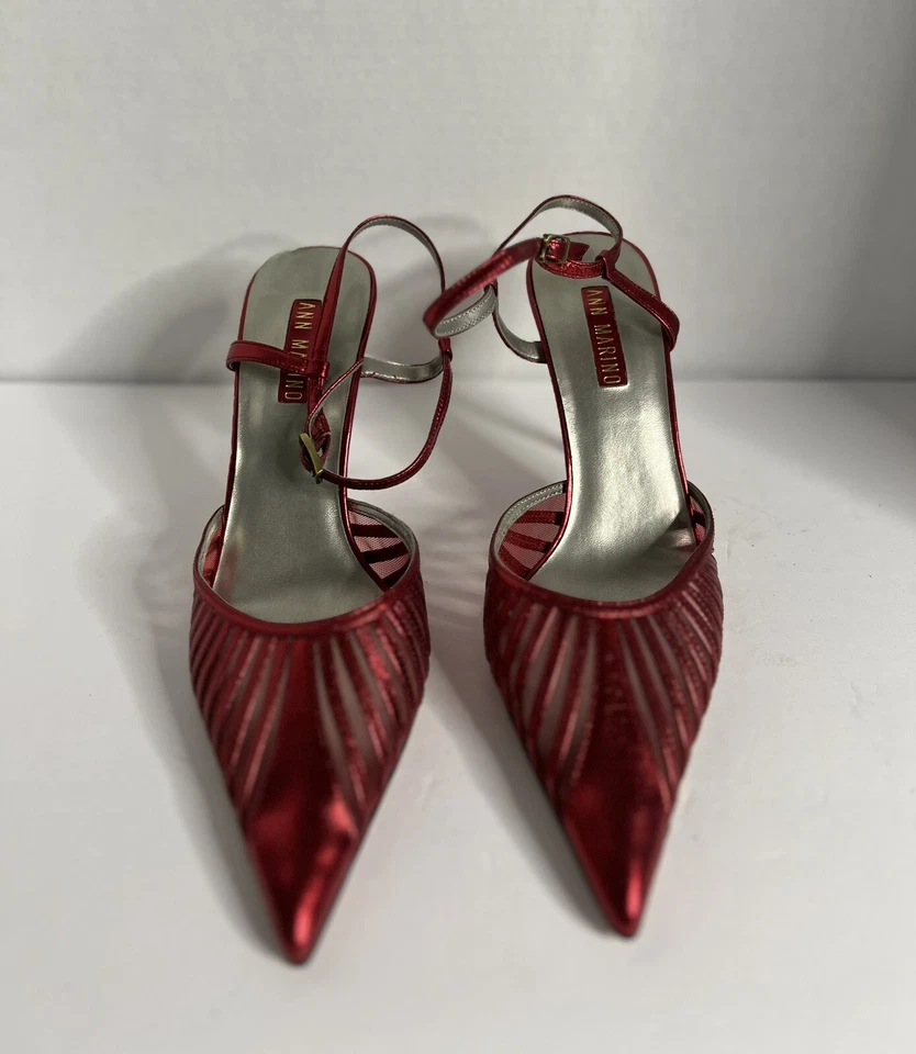 Tacones vintage Ann Marino Starlight en malla metálica roja talla 10 3,75 pulgadas Foto 1 de 4