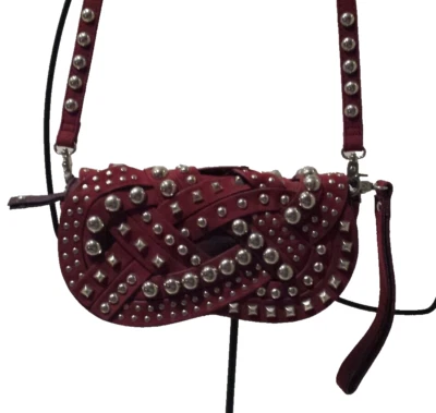 Womens Nicole Lee U.S.A. Crossbody Studded Red Suede Sparkles Handbag Purse Bag - Image 1 of 4