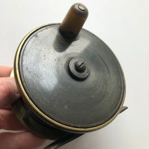 Antique Brass Plate Wind 3 7/8 inch Fishing Reel - Picture 1 of 13