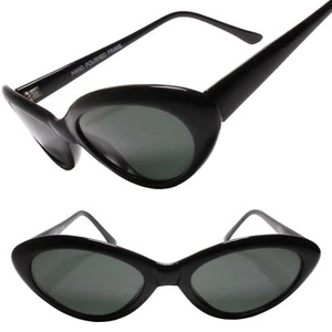 Old Stock Genuine Vintage Womens Subtle Cat Eye Shape Frame Black Sunglasses - Picture 1 of 3