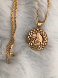 Osmanische Tugra Gold Münze Kette 22 Karat vergoldet Halskette Kordelkette - Bild 1 von 8