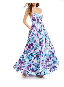 B darlin dress Homecoming Prom flowery dress size 1 white blue lilac purple - Picture 1 of 3