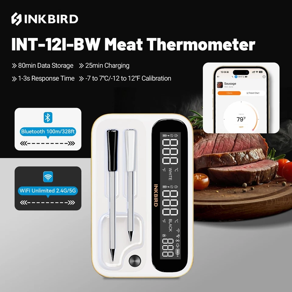 2/4 Sondas Termómetro Barbacoa Sin Cable INKBIRD Wi-Fi Bluetooth Parrilla Termómetro Foto 1 de 4