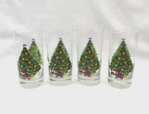 Vintage 1980s Christmas Tree Tumblers Lot of 4 holiday glassware 12 oz - Picture 1 of 3
