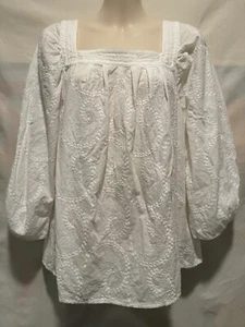 Top boho Laundry by Shelli Segal blanco cuello cuadrado ojales encaje manga 3/4 mediano - Imagen 1 de 5