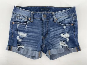 Pantalones cortos de jean Aeropostale midi elásticos para mujer talla 2 azul denim 27” cintura tiro bajo - Imagen 1 de 9