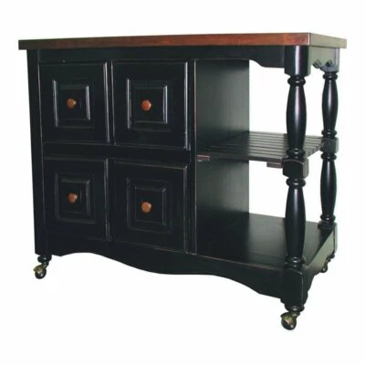 Sunset Trading Regal Farmhouse Wood Kitchen Cart in Antique Black/Cherry - Image 1 of 4