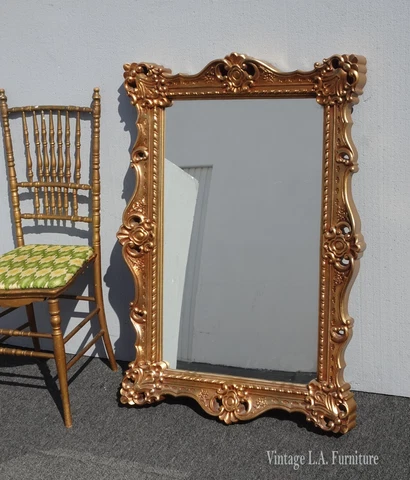 Vintage French Provincial Gold Ornate Wall Mantle Mirror - Syroco Style Cover