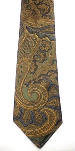 PAUL FREDRICK BROWN GOLD GRAY PAISLEY WOVEN 100% ITALIAN SILK NECK TIE 58 1/2" - Picture 1 of 13