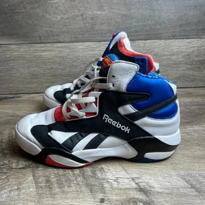Reebok Shaq Attaq CN5728 Mens 9.5 Basketball Shoe White Blue Red Leather Sneaker - Picture 1 of 14