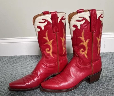 Lucchese 7 B 1883 Western Red Western Cowboy Cowgirl Boots Christmas Red White - Image 1 of 4