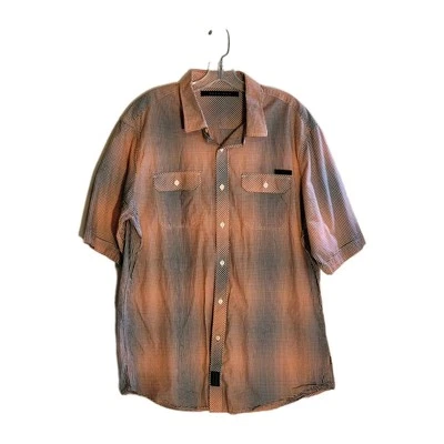 Camisa Sean John Naranja/Marrón A Cuadros Abotonada Manga Corta Bolsillo Para Hombre Talla XXL  Foto 1 de 4