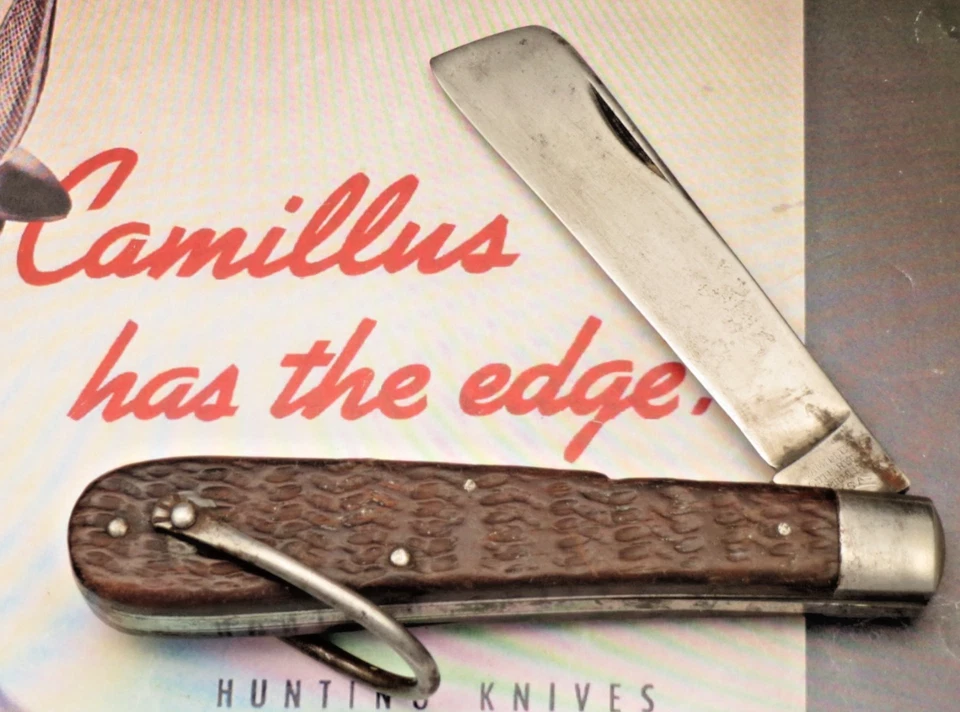 Antiguo sello de 4 líneas de cubiertos Camillus - Cuchillo de cuerda de una sola hoja de la Segunda Guerra Mundial - USCG Foto 1 de 4