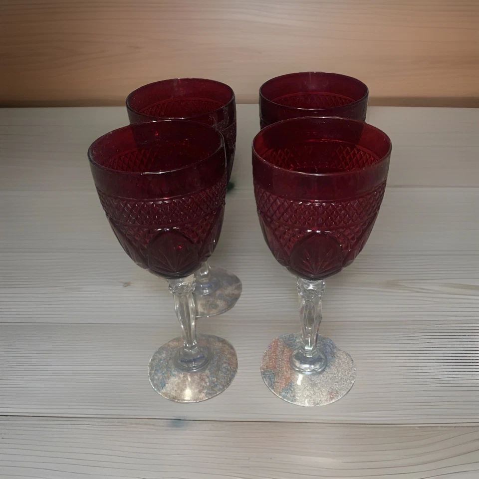 "Juego de 4 copas de agua/vino vintage de 8"" CRISTAL D'ARQUES Durand rojo rubí retiradas" Foto 1 de 4