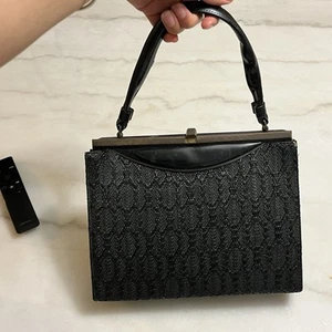 Crown Lewis Vintage Bolso de Noche Bolso de Mano Negro Tela Cartera - Imagen 1 de 14