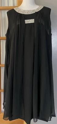 60s 70s Handmade Cocktail Dress 2XL Drape Overlay Beads Embroidery Gothic Formal - Image 1 of 4