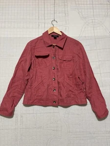 Style & Co Women's Large Shirt Blazer Lightweight Button Up Pink 100% Linen - Picture 1 of 7