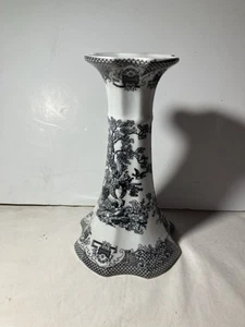Vintage Chinese 10” black and white DECHANG TAOCI Candlestick Holder tall - Picture 1 of 13