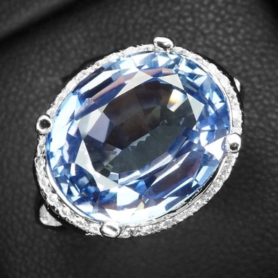 Anillos vibrantes con halo hechos a mano de plata de ley 925 de 10,20 quilates con zafiro azul aciano Foto 1 de 4