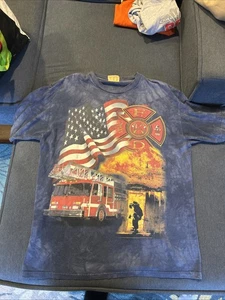 Vintage 2003 The Mountain Tie Dye Fire Fighter Department NYC 9/11 T-Shirt XL - Picture 1 of 4