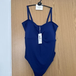 M&S Tummy Control Padded Bandeau Swimsuit blue size 24 BNWT - Picture 1 of 8
