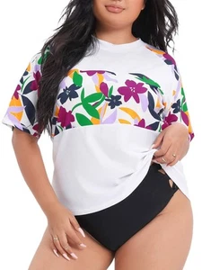 Women's Plus Size Short Sleeve Rash Guard Swim Shirts Top Only Loose Fit Swim... - Picture 1 of 6