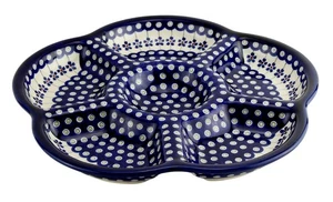 Polish Pottery 6-Compartment Round Appetizer Tray – 14" Diameter – Boleslawiec - Picture 1 of 4