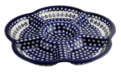 Polish Pottery 6-Compartment Round Appetizer Tray – 14" Diameter – Boleslawiec - Image 1 of 4