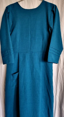 Handmade Amish/Mennonite plain Dress  S/M  teal/blue textured B36" W34 "L49 - Image 1 of 4