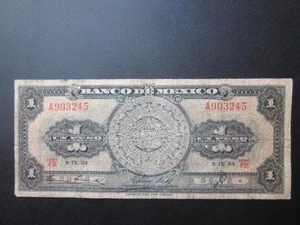 1954 MEXICO 1 PESO BANKNOTE "A" EL BANCO DE MEXICO serie FB NOTE - Picture 1 of 2