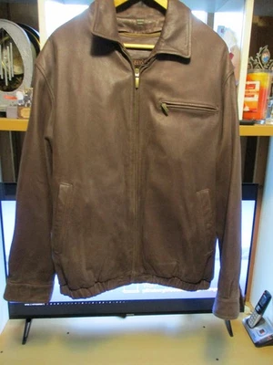 St John's Bay Leather Jacket Mens Large Brown Quilt Lined Zip Up - Image 1 of 4