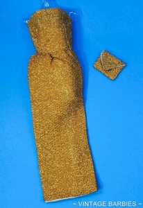 Vintage Barbie Doll Sized Gold Dress & Purse Near Mint ~ 1960's - Picture 1 of 15