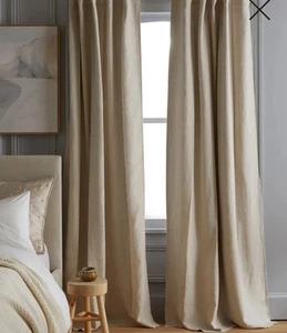 Quince European Linen Blackout Curtain Panels Set Of 2 48” X 108” Flax Open Box - Picture 1 of 8