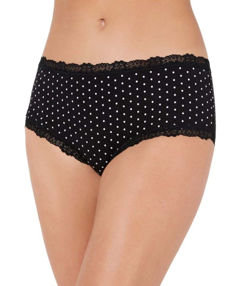 Jenni Cotton Lace Trim Hipster Panties Underwear Black Dotted Size XL