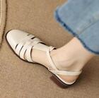 Women Close Toe Roman Sandals Hollowed Block Heels T-strap Slingback Shoes