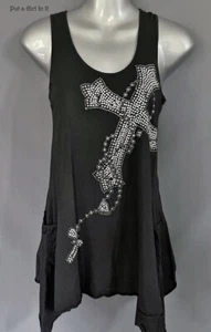 Nueva túnica sin mangas para mujer CRISTAL NEGRA CRUZADA ESPALDA DEPORTIVA CAMISA MOTOCICLISTA M Mediana - Imagen 1 de 3