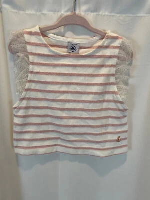 PETIT BATEAU Niñas Talla 4 Metálico Rosa y Blanco Sin Mangas Top Tul Manga Gorra Foto 1 de 4