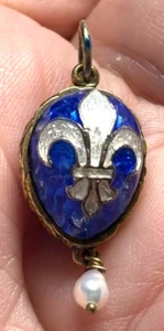 Fleur de Lis Sterling Silver Vermeil Russian Pearl Guilloche Enamel Egg Pendant - Picture 1 of 13